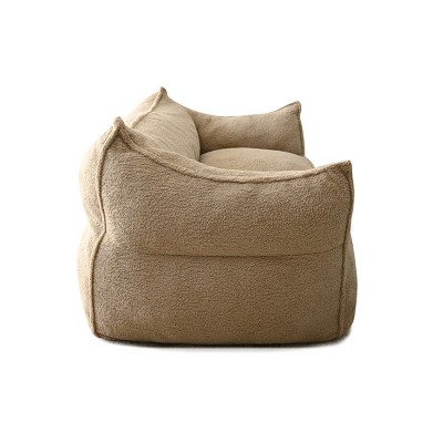 Khaki Teddy Fabric Upholstered Bean Bag Loveseat Sofa