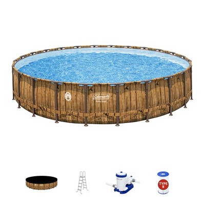 Coleman Round Power Steel Durable Frame 24' x 52" Above Ground Outdoor Swimming Pool Set with Filter Pump, Pool Cover, and Ladder, Multicolor