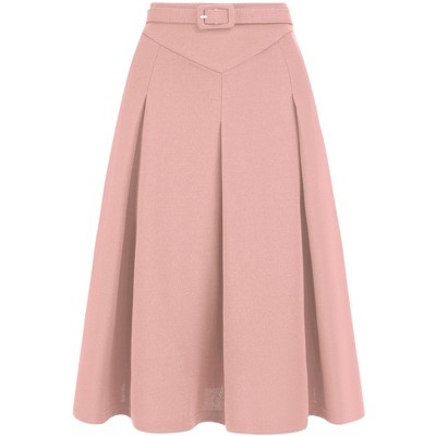 Allegra K Women's Belted Waist Casual Knee Length Pleated A-line Skirt ...