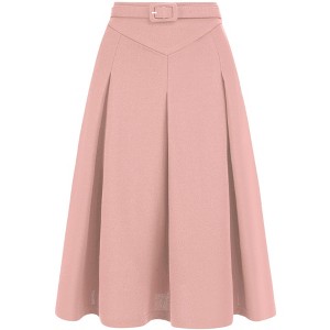 INSPIRE CHIC Women's Belted Waist Casual Knee Length Pleated A-Line Skirt - 1 of 4