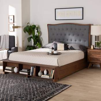 Baxton Studio King Kalare Fabric and Wood Platform Storage Bed Gray/Walnut Brown