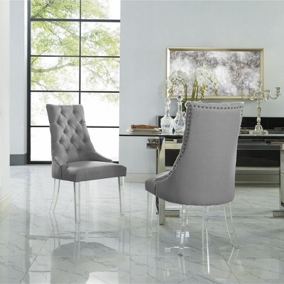 Inspired Home Marilyn Button Tufted Armless Acrylic Leg Dining Chair (Set of 2)