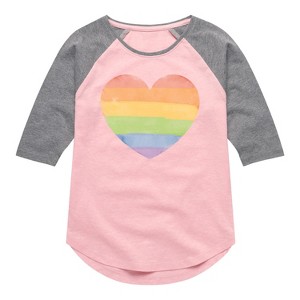 Girls' - Instant Message - Rainbow Heart -Toddler Girls Shirt Tail Raglan T-shirt - 1 of 4