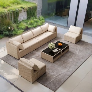 8-Piece Modular Wicker Patio Sofa Set with 2 Coffee Tables and Cushions, Outdoor Conversation Furniture for Backyard or Garden - The Pop Home - 1 of 4