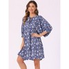 INSPIRE CHIC Women's Floral V Neck 3/4 Sleeve Casual Mini Flare Dress - 3 of 4