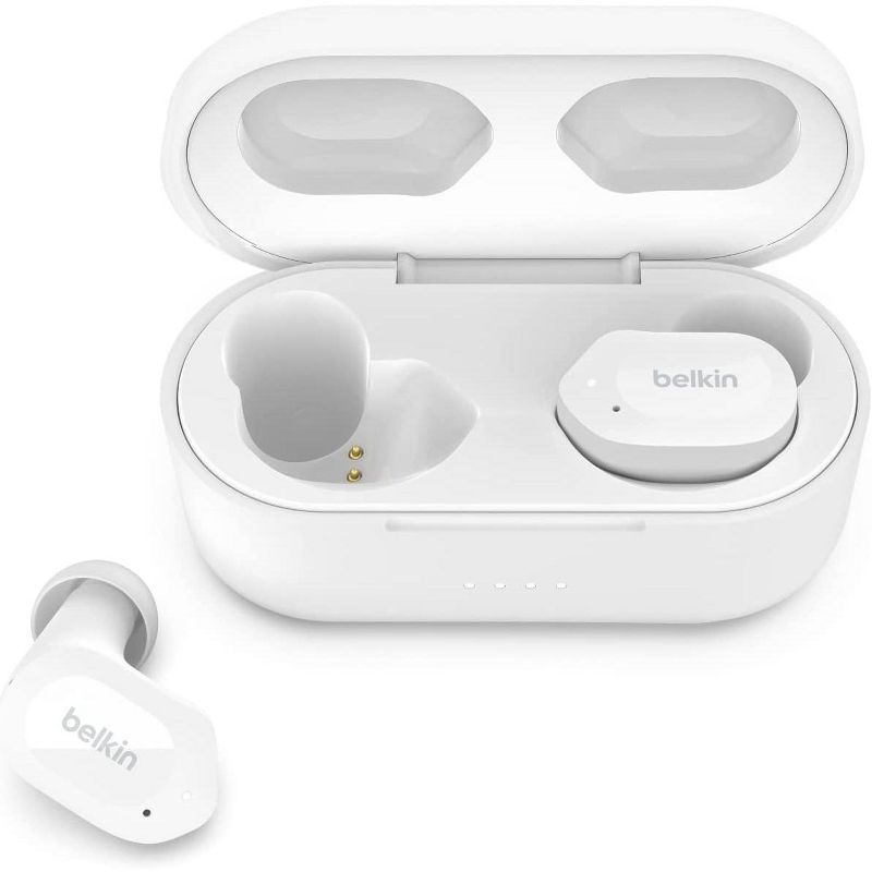Belkin Wireless Earbuds, SoundForm Play True Wireless Earphones with USB C Quick Charge, IPX5 Water Resistant, 38 Hour Play Time AUC005btWH (White), 1 of 10