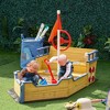 Outsunny Wooden Kids Pirate Sandbox, Outdoor Sandboat with Bench Seats, Storage, Non-Woven Fabric Cloth for Backyard, Lawn, Natural Wood - 3 of 4