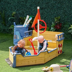 VYNXARIA Wooden Kids Pirate Sandbox, Outdoor Sandboat with Bench Seats, Storage, Non-Woven Fabric Cloth for Backyard, Lawn - 1 of 4