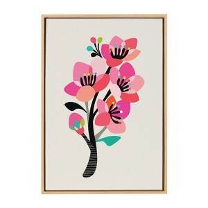 Kate and Laurel Sylvie Mid Century Modern Cherry Blossoms Framed Canvas by Rachel Lee of My Dream Wall, 23x33, Natural - 1 of 4
