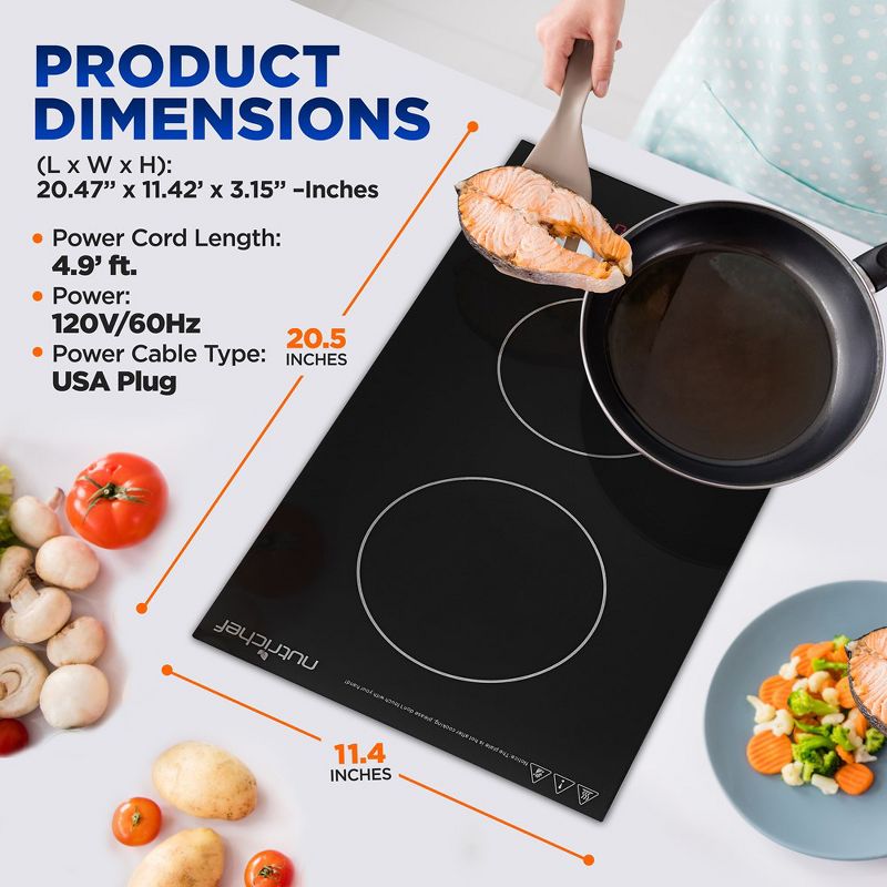 NutriChef Dual Induction Cooktop - Double Countertop Burner with Digital Display, Adjustable Temp Settings, 2 of 8
