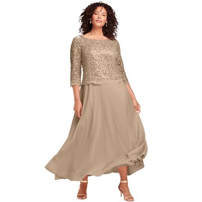 Roaman's Women's Plus Size Petite Lace Popover Gown
