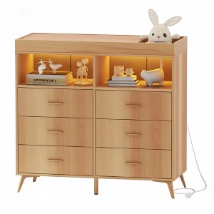 GustoWave Utility Changing Table Dresser with Drawers, LED Light & Metal Feet, Diaper Changing Station Nursery Organizer for Infants - 1 of 4