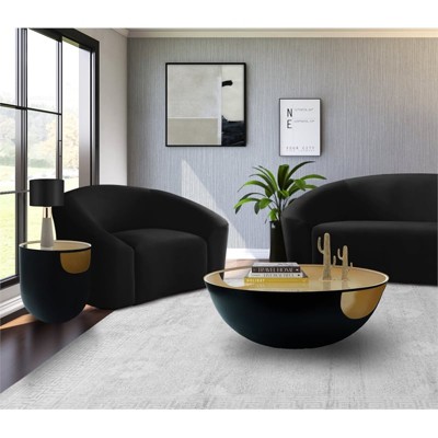Doma Round Matte Black Metal End Table with Glass Top