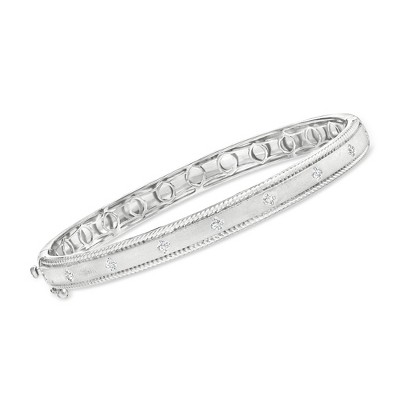 Ross-Simons 0.15 ct. t.w. Diamond Clover Bangle Bracelet in Sterling Silver