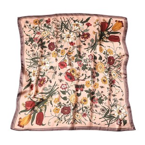 Anna-Kaci Women's Satin Floral Print Square Scarf with Elegant Vintage Inspired Design - 27.5IN×27.5IN - 1 of 4