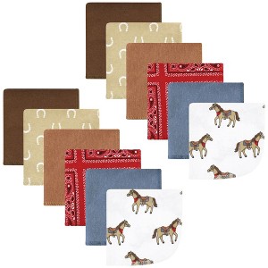 Hudson Baby Infant Boy Flannel Cotton Washcloths, Cowboy 12 Pack, One Size - 1 of 4