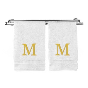 BC BARE COTTON Monogrammed Hand Towel, 100% Turkish Cotton - Set of 2 - White - Gold Block - 1 of 4