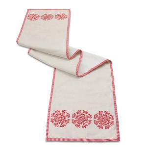 Holiday Table Runner 0.25 in Polyester Cream Red Embroidered Snowflake 72 x 14 By Melrose - 1 of 3