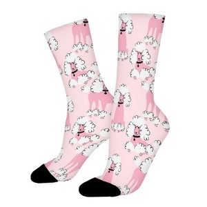 Cute Poodle Dogs Pink Women Printed Crew Socks Funny Funky Socks Soft Polyester Novelty Gifts for Artists Men - 1 of 1