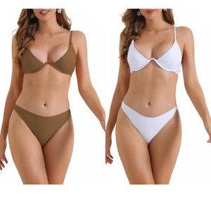 INSPIRE CHIC Women's Halter Underwire Adjustable Spaghetti Straps Triangle Bottoms Swimwear Bathing Bikini Suits 2 Sets - 1 of 4