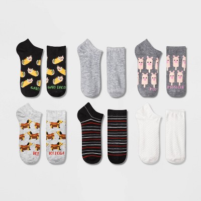 Women's Food and Animal 6pk Low Cut Socks - Xhilaration™ Black/White/Gray 4-10