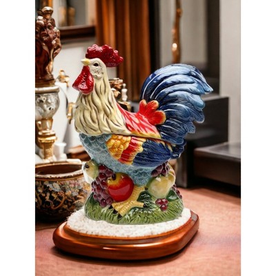 Colorful Ceramic Rooster Cookie Jar with Fruit Base