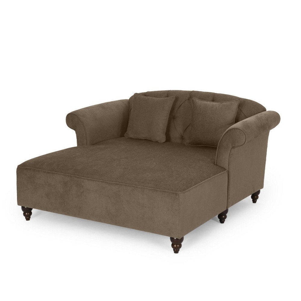 Freas Contemporary Tufted Double Chaise Lounge: Elegant Scroll Arms, Birch Wood Legs - Christopher Knight Home