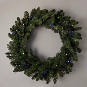 28" Pre-lit Battery Operated Artificial Christmas Wreath LED Dual Color Lights - Wondershop™