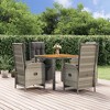 vidaXL 5 Piece Outdoor Patio Dining Set with Cushions, Weather-Resistant Gray Poly Rattan, Solid Acacia Wood Tabletop, Reclining Garden Chairs - 2 of 4