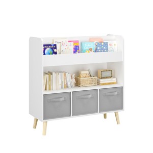 TopComfy Decorative Bookshelf Kids Bookshelf with 3 Fabric Bins Children Bookcase Toddler Book Organizer Shelf for Kids, White, 34.65"*14.37"*6.1" - 1 of 4