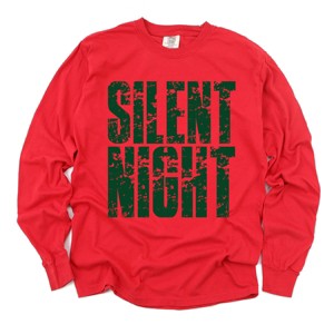 Silent Night Block Distressed - Women's Garment Dyed Long Sleeve Graphic T-Shirt - 1 of 4