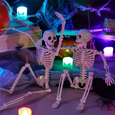 Joyfy 16” Halloween Full Body Poseable Skeleton, Human Plastic Bone with Movable Joints for Haunted House Graveyard Prop Party Decor (2pcs, Original)