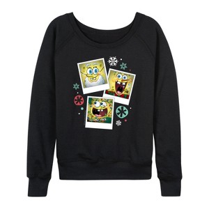 Women's - SpongeBob SquarePants - Christmas Photo Collage Lightweight French Terry Wide Neck Long Sleeve Shirt - 1 of 4