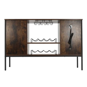 YIYIBYUS Wine Bar Cabinet with Power Outlets, Coffee Bar Cabinet for Liquor and Glasses, Brown - 1 of 4