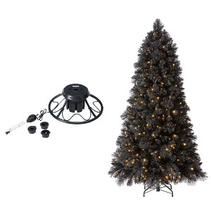 Home Heritage 1-1.75" Artificial Christmas Tree Base Rotating Metal Stand with Snowdrift 6.5 Ft Pre-Lit Artificial Christmas Holiday Tree - 1 of 4