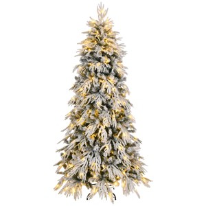 ChicFurnit Artificial Trees 7FT Christmas Tree Stands Slim Flocked Christmas Tree Holiday Decorate Tree for Home Party, White, 43"*43"*82.67" - 1 of 4