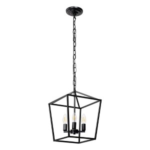 YANSUN 4-Light Geometric Cage Lantern Pendant Light with Black Finish Black - 1 of 1
