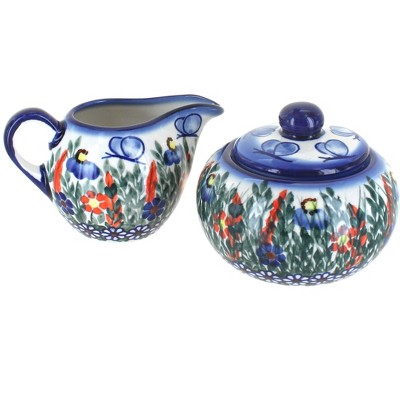 Blue Rose Polish Pottery 9B-16B WR Unikat Cream & Sugar Set