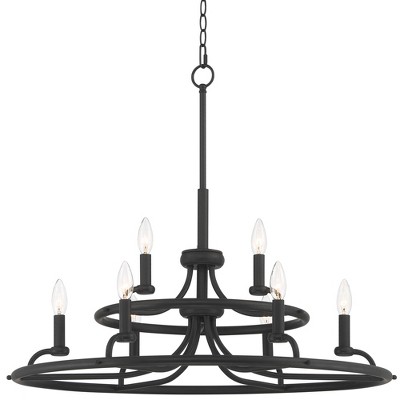 Franklin Iron Works Shane 30" Wide Black 9-Light Ring Chandelier