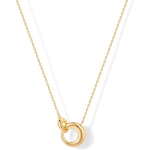 14K Gold Plated Interlock Pendant Necklace, Dainty Circle Link Chain for Women - 1 of 4