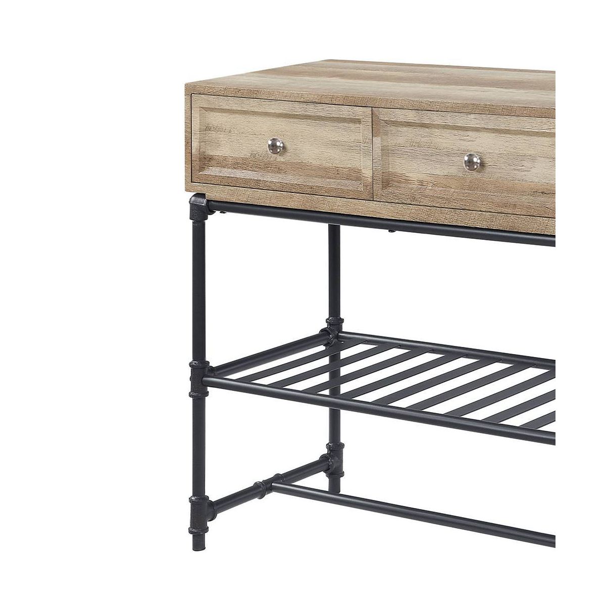 Brantley 47" Accent Tables Oak and Sandy Black - Acme Furniture: 3-Drawer, Metal Frame, Wood Composite Top - thumbnail 2