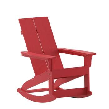Flash Furniture Finn Modern Commercial Grade All-Weather 2-Slat Poly Resin Wood Rocking Adirondack Chair with Rust Resistant Stainless Steel Hardware