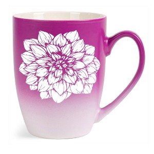 Elanze Designs Botanical Floral Nature Coffee Cup Mug 12 Ounce Ceramic With Ombre Gradient Elegant Minimalist Dahlia Flower Silhouette Pink and White - 1 of 4