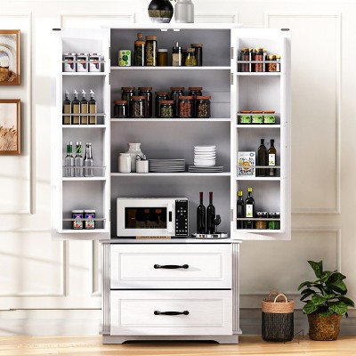 71" Freestanding Kitchen Pantry Cabinet with Adjustable Shelves, 2 Large Drawers and Door Storage Racks for Dining Room Use-Cuddlewood