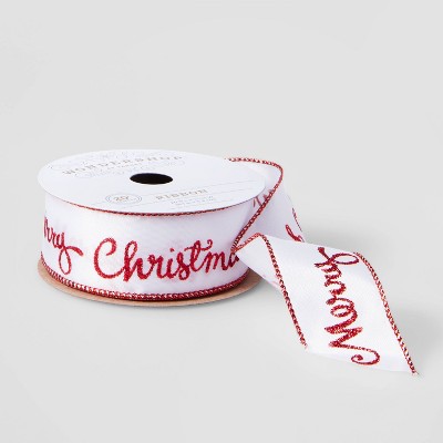 1.5&#34; Merry Christmas Fabric Ribbon White 20ft - Wondershop&#8482;