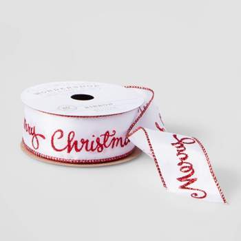 1.5" Merry Christmas Fabric Ribbon White 20ft - Wondershop™
