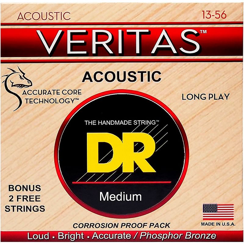 DR Strings Veritas - Perfect Pitch with Dragon Core Technology Light Acoustic Strings (13-56), 1 of 6
