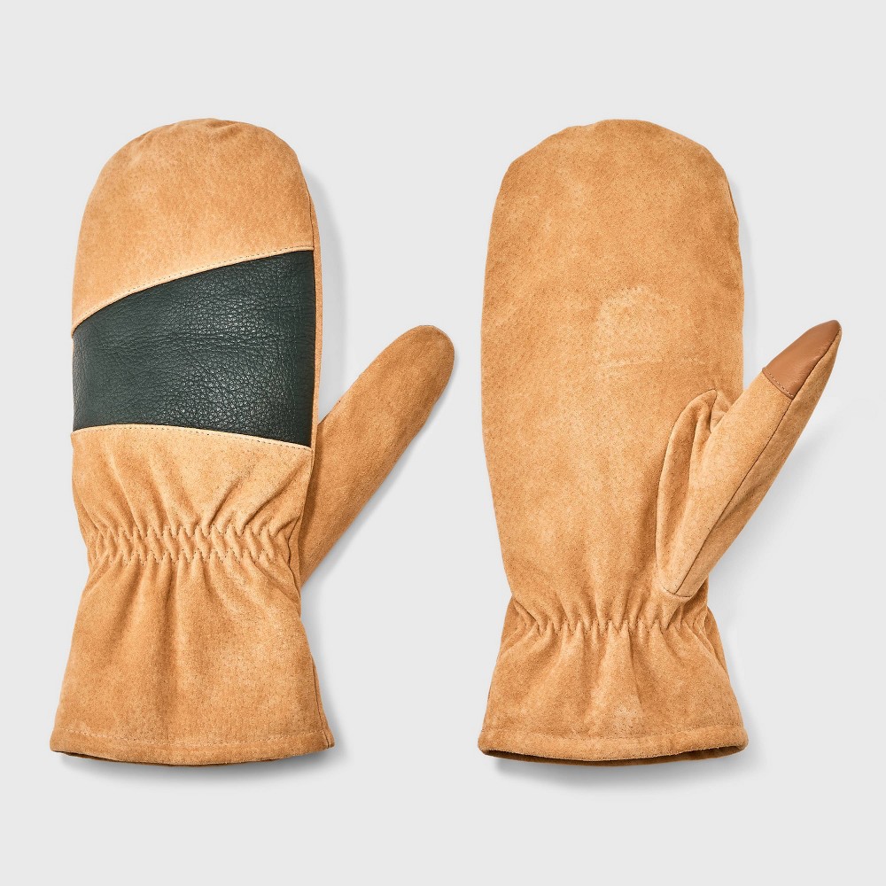 Men's Mixed Leather Dress Pig Suede Mittens - Goodfellow & Co™ Tan S/M