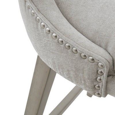 Light Grey Swivel Counter Stool with Wood Legs