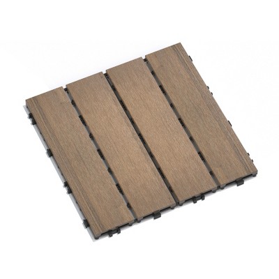 GlasFlength Carpet Tiles 11 Pack 11.8" WPC Interlocking Deck Tiles, Wood-Look Flooring for Patio Poolside Balcony Backyard, Brown, 11.8"*11.8"*0.8"
